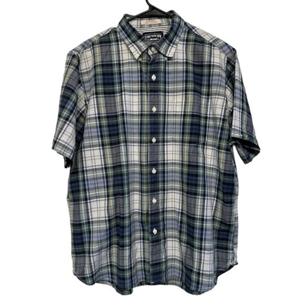 The New Ivy Brand Blue/Green Checker Plaid Button Down Shirt Size Large #5141